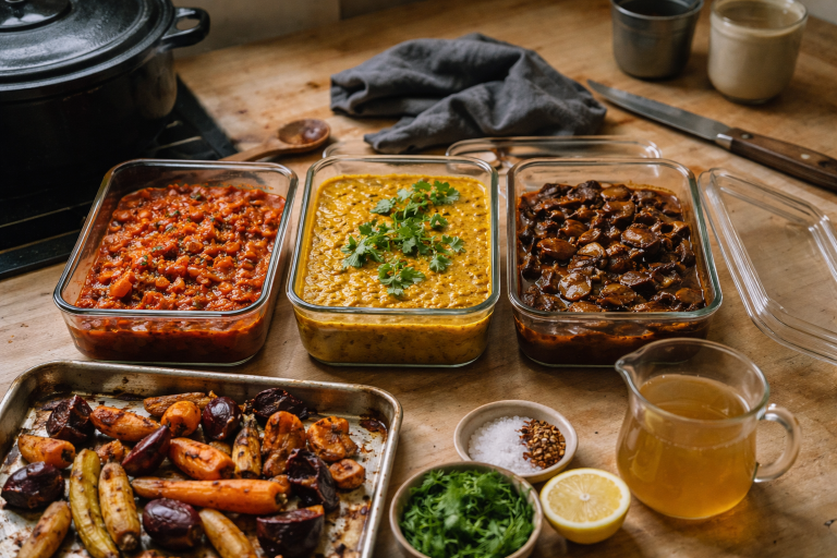 Batch cooking i et dansk hverdagskøkken: 2 timer, tre baser og mad der stadig smager af noget