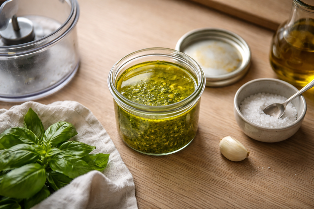 Grøn pesto uden bitter drama: sådan styrer du varme, olie og luft