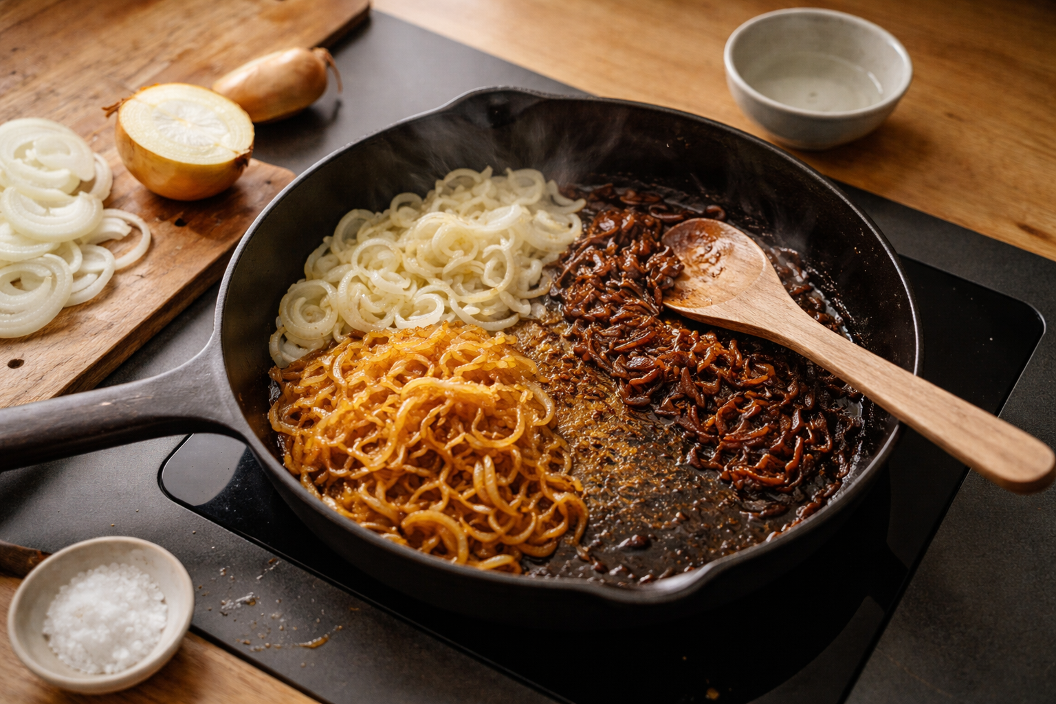 Gyldne, søde karamelliserede løg (uden brank): min tidslinje, varme-kontrol og tre realistiske genveje