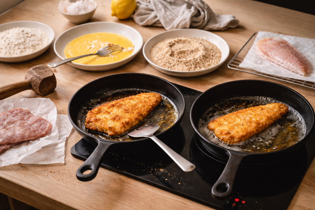 Paneringen der bliver siddende: min lille protokol til schnitzel og fisk uden afskalning