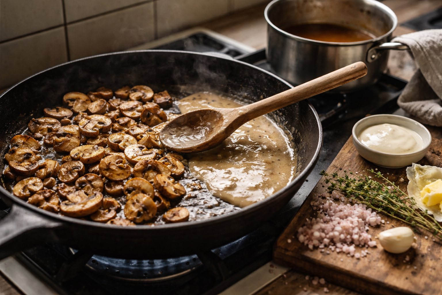 Svampesauce uden mel: min metode til cremet konsistens (og ro i maven, hvis den driller)