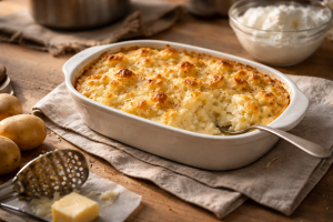 Bagt kartoffelmos: luftig, gratineret og uden tung konsistens